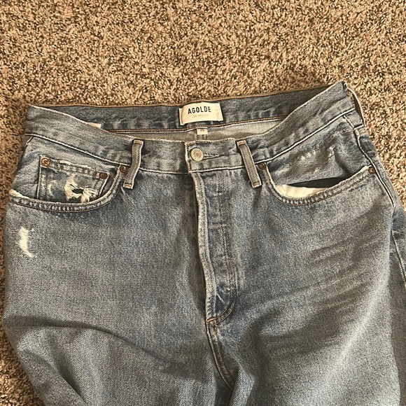 Agolde Light Blue Distressed Denim Jeans - Picture 8 of 14